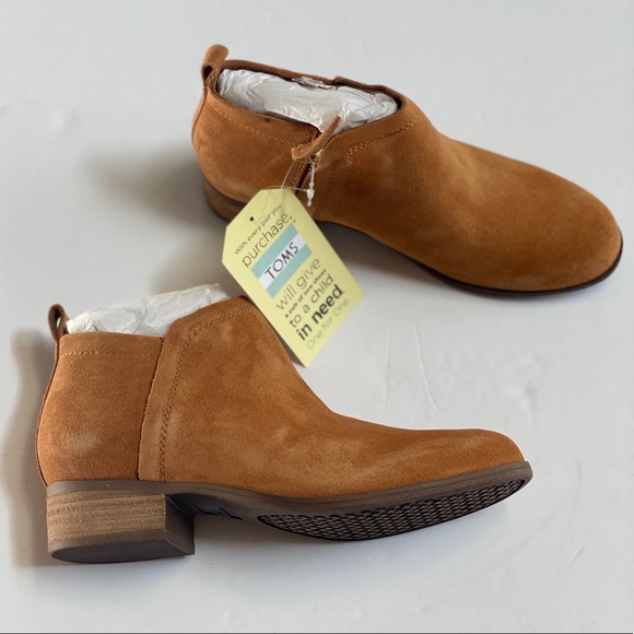NEW Toms Deia Caramel Brown Suede Zip Bootie - Picture 4 of 7